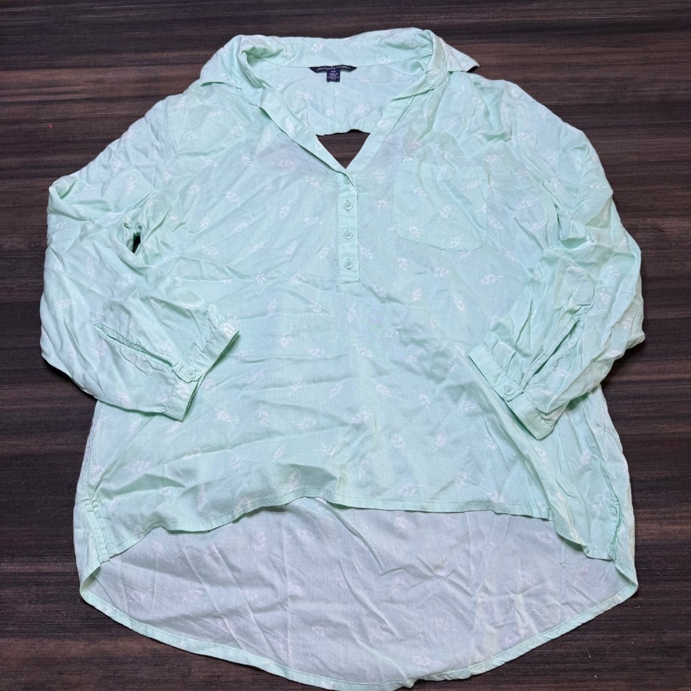American‎ Eagle Outfitters Tunic Top Button Down Feather Print S